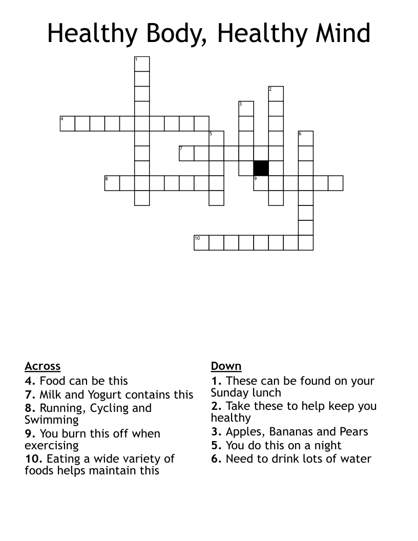 Healthy Body Healthy Mind Crossword WordMint Healthy Body Healthy Mind Crossword WordMint