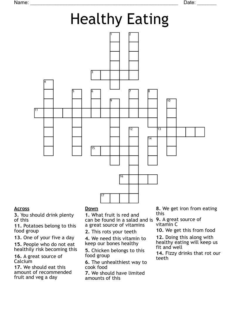 Healthy Eating Crossword WordMint Healthy Eating Crossword WordMint