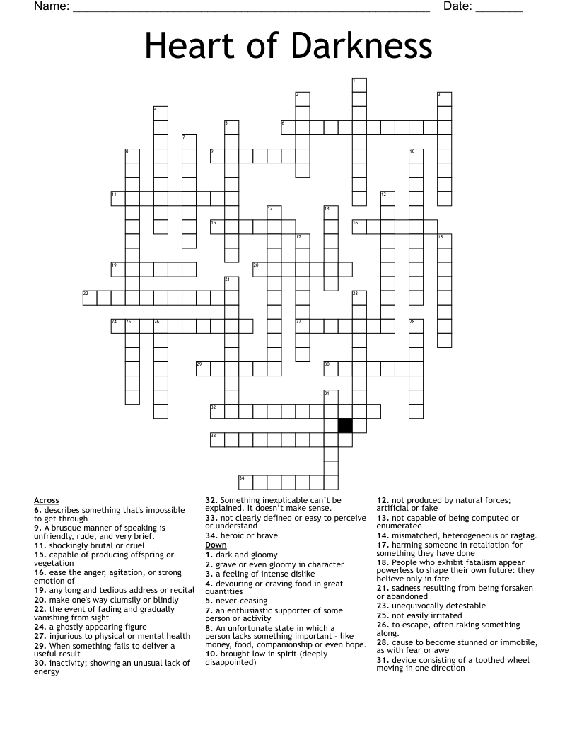 Heart Of Darkness Crossword WordMint