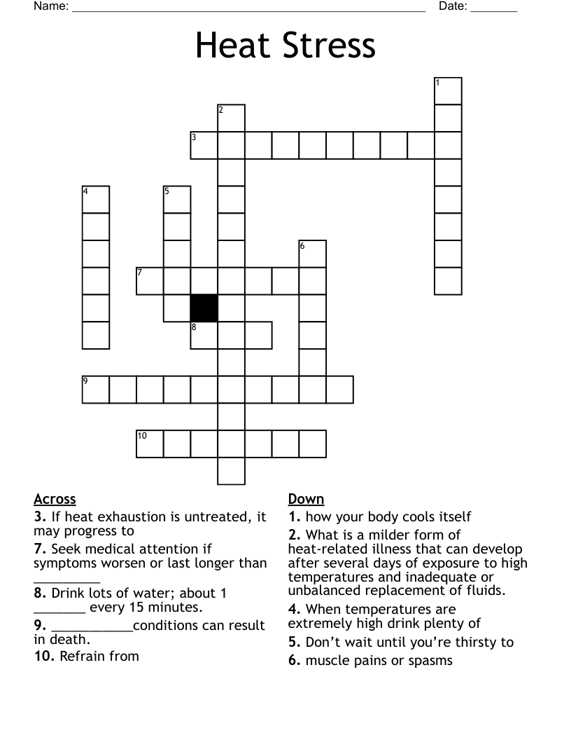 Heat Stress Crossword WordMint
