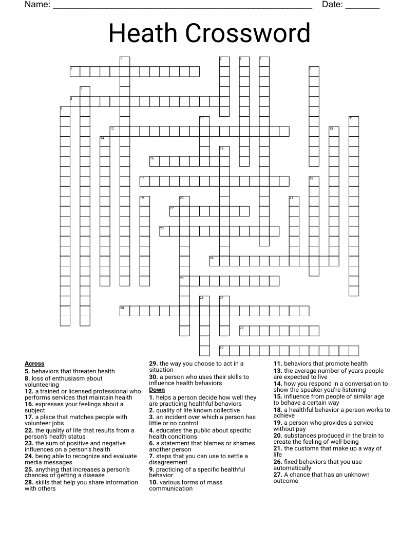 Heath Crossword WordMint
