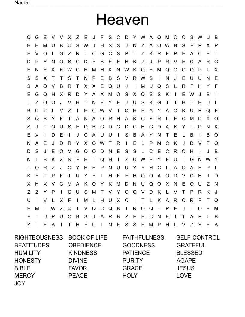 Heaven Word Search WordMint Heaven Word Search WordMint