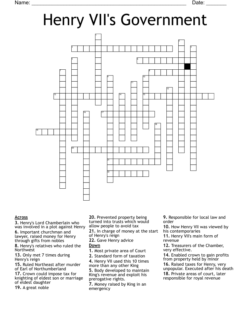 Henry VII s Government Crossword WordMint
