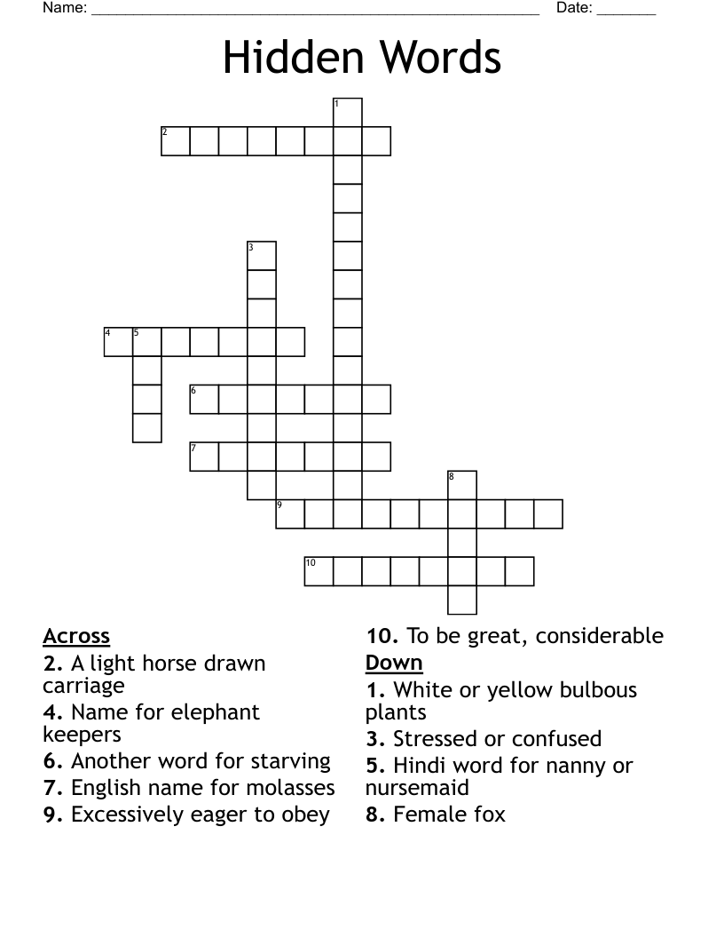 Hidden Words Crossword WordMint