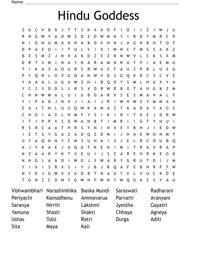 Hindu Goddess Word Search WordMint