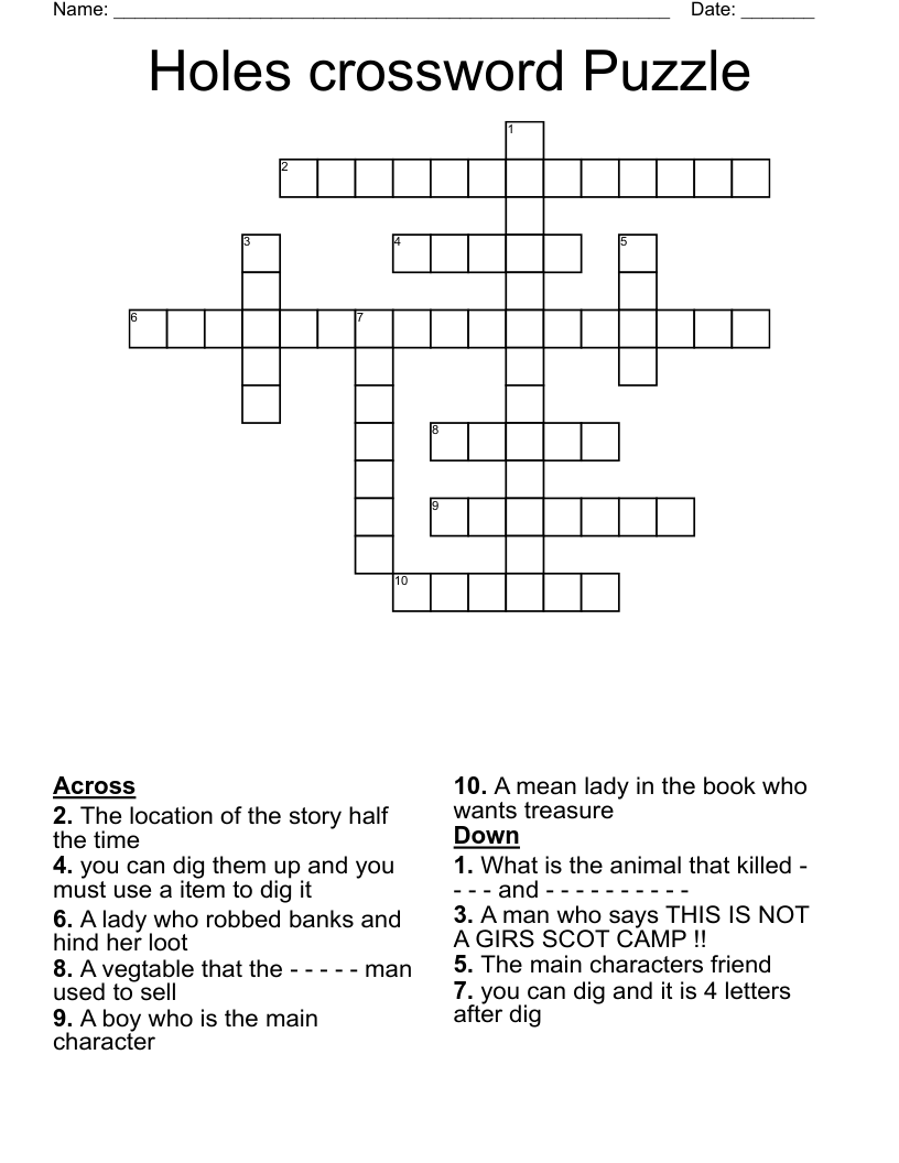 Holes Crossword Puzzle WordMint