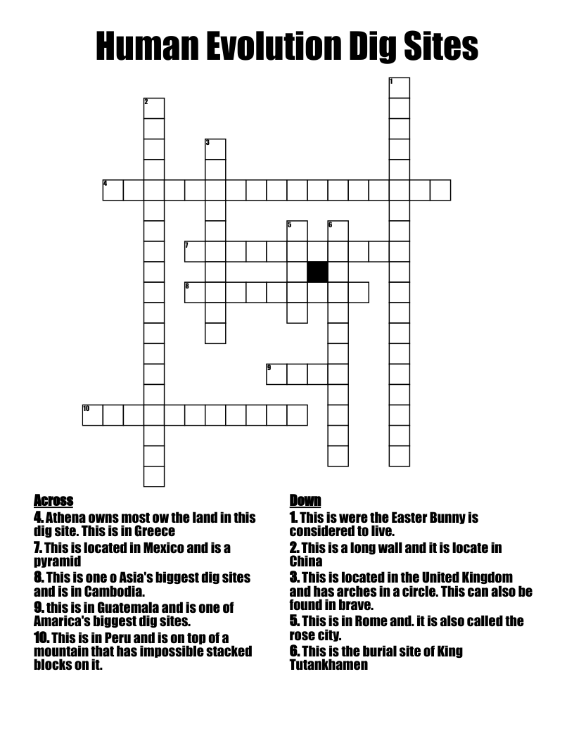 Human Evolution Dig Sites Crossword WordMint