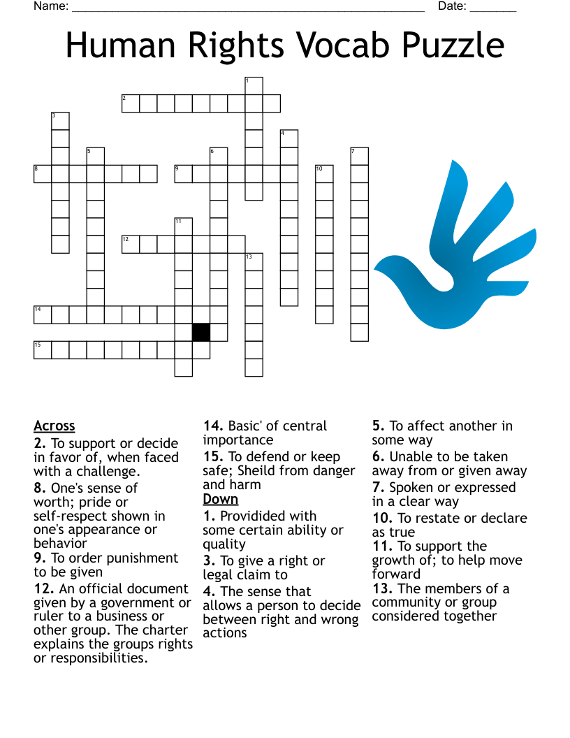 Human Rights Vocab Puzzle Crossword WordMint