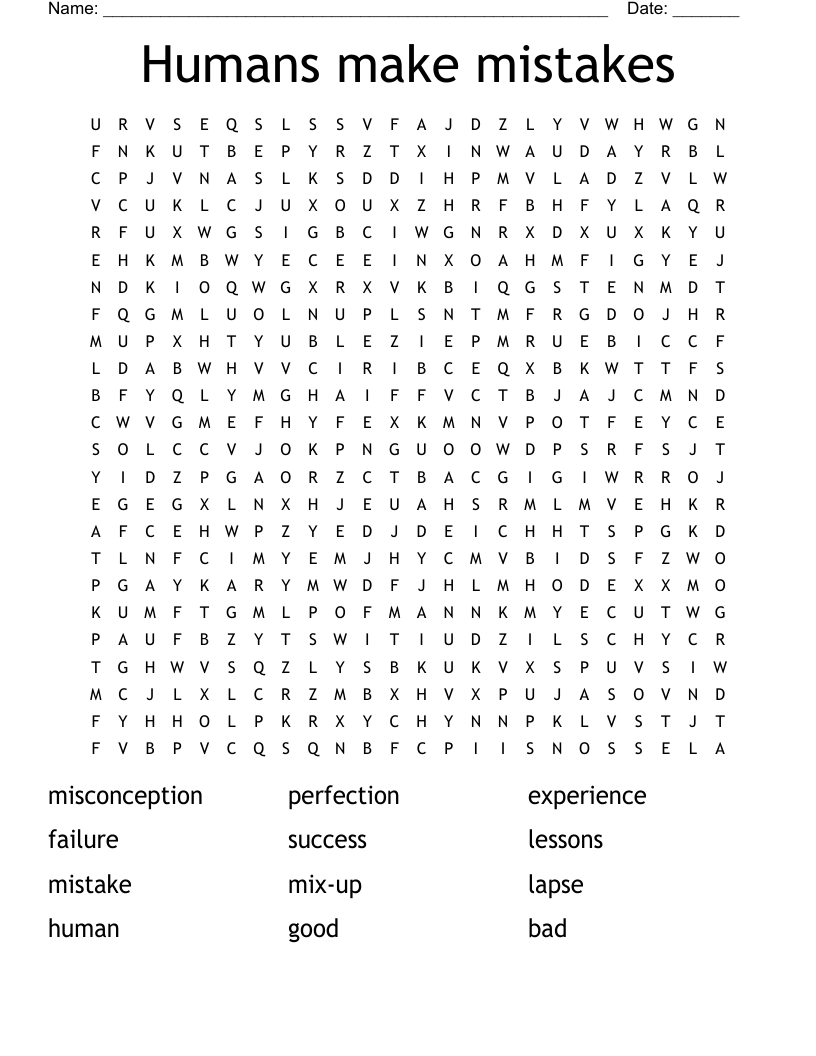 Humans Make Mistakes Word Search WordMint