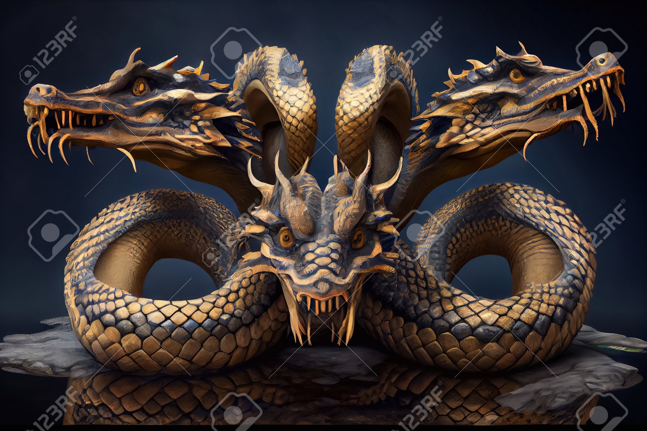Hydra A Fearsome Creature From Greek Mythology With Multiple Serpent Heads And The Ability To Regenerate Its Heads When They Are Cut Off Realistic Illustration Created By Generative AI Stock Photo 