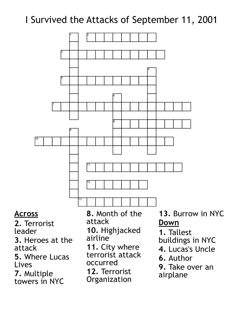 I Survived The Attacks Of September 11 2001 Crossword WordMint I Survived The Attacks Of September 11 2001 Crossword WordMint