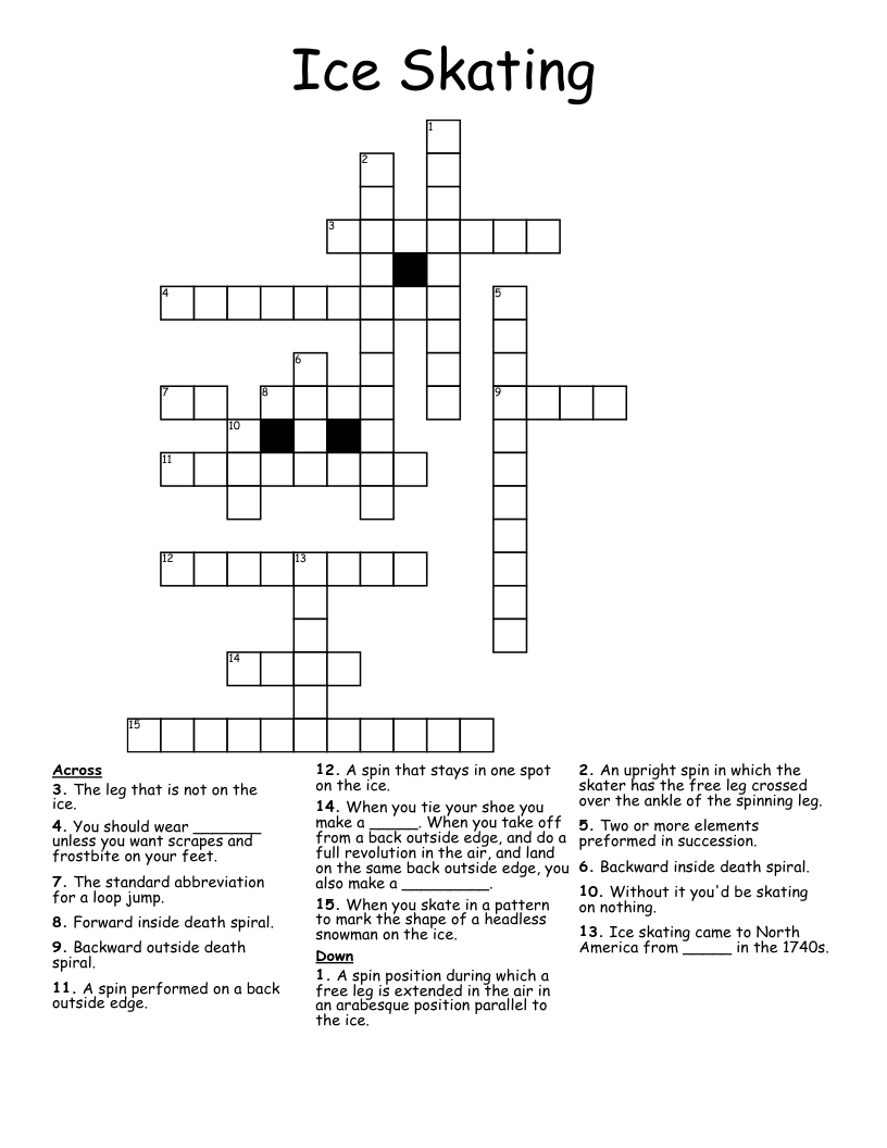 Ice Skating Crossword WordMint Ice Skating Crossword WordMint