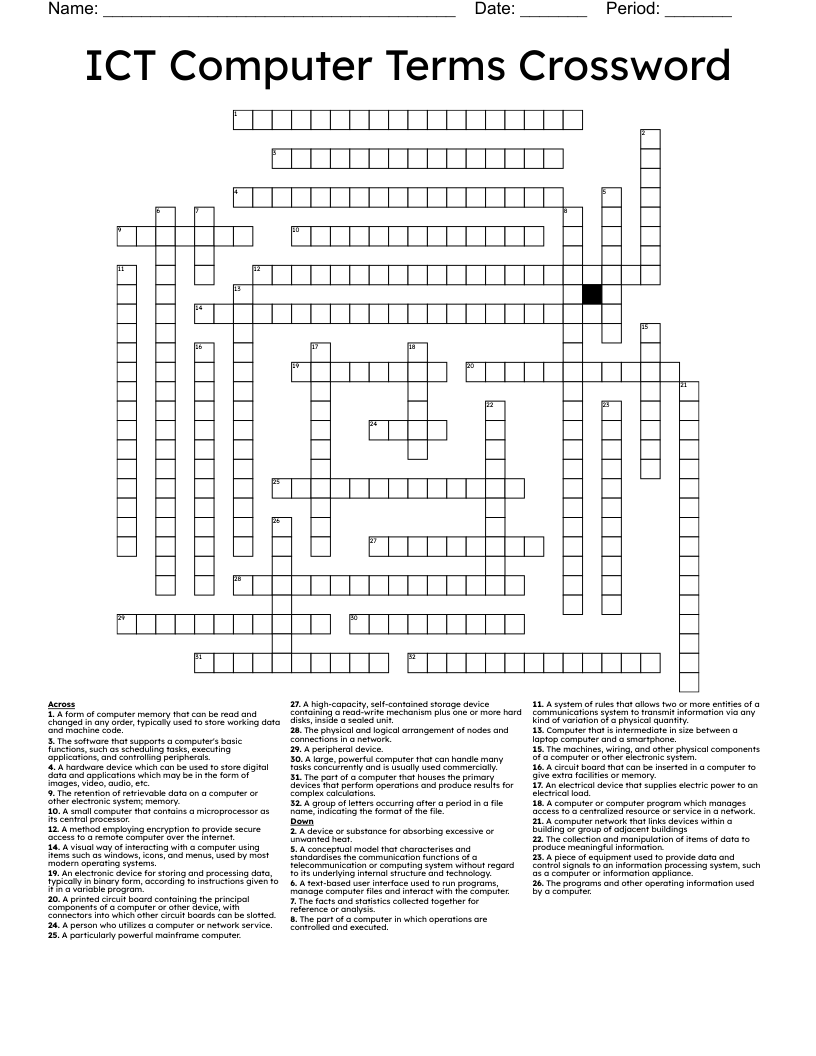 ICT Computer Terms Crossword WordMint ICT Computer Terms Crossword WordMint