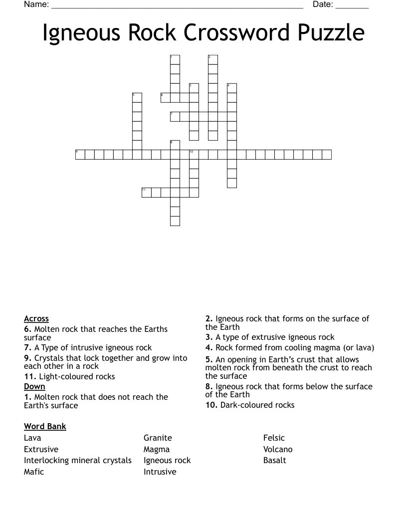 Igneous Rock Crossword Puzzle WordMint