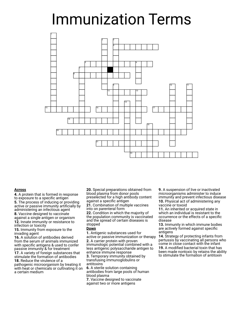 Immunization Terms Crossword WordMint