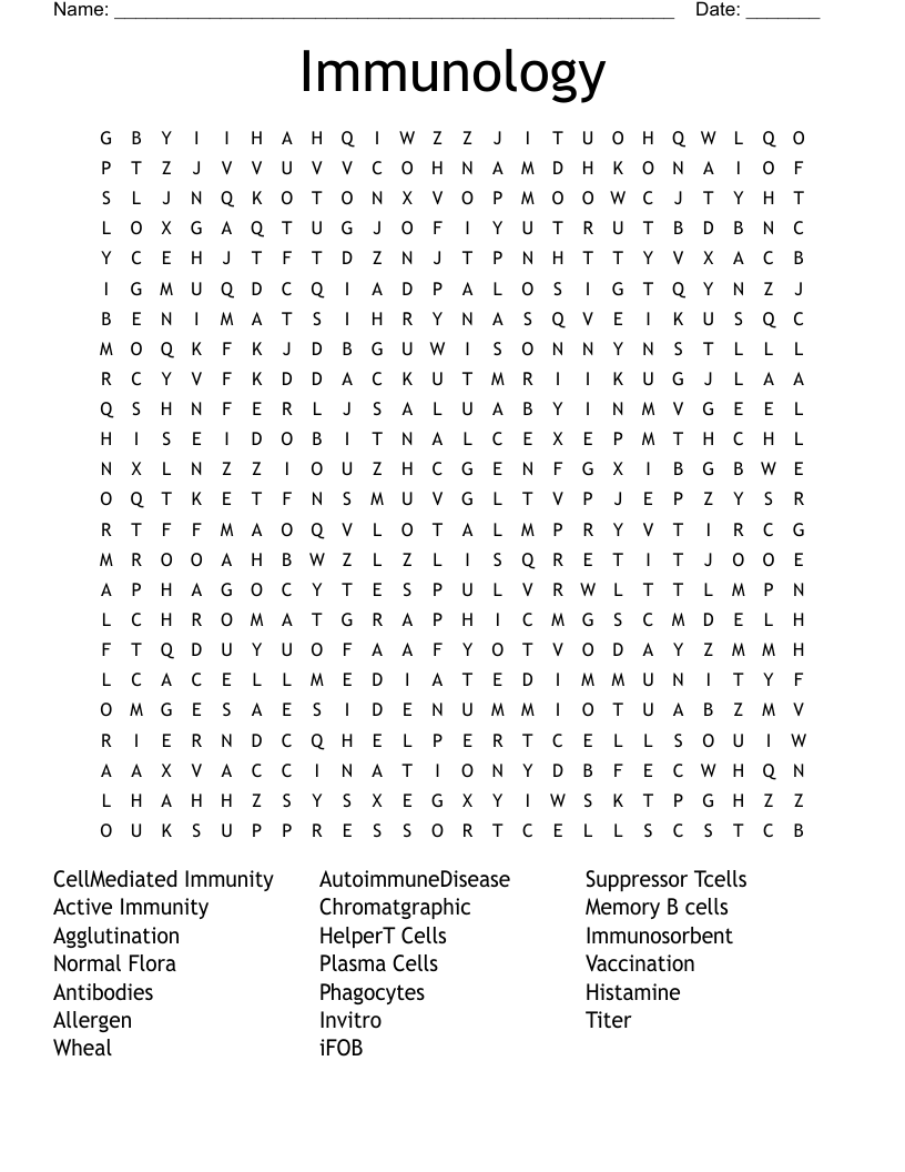 Immunology Word Search WordMint
