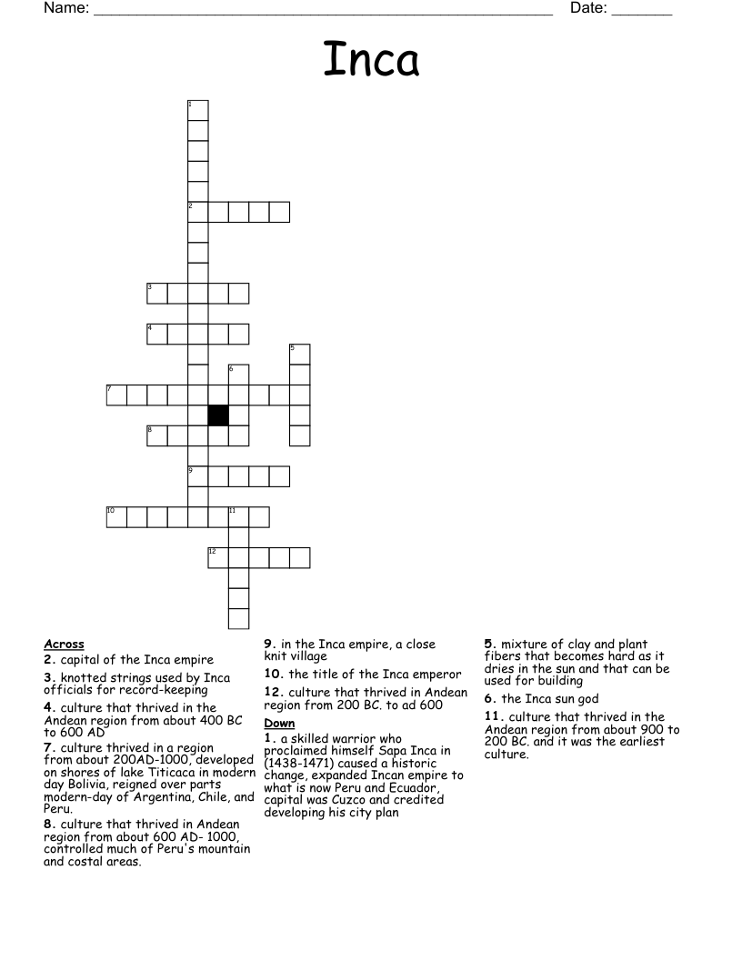 Inca Crossword WordMint Inca Crossword WordMint