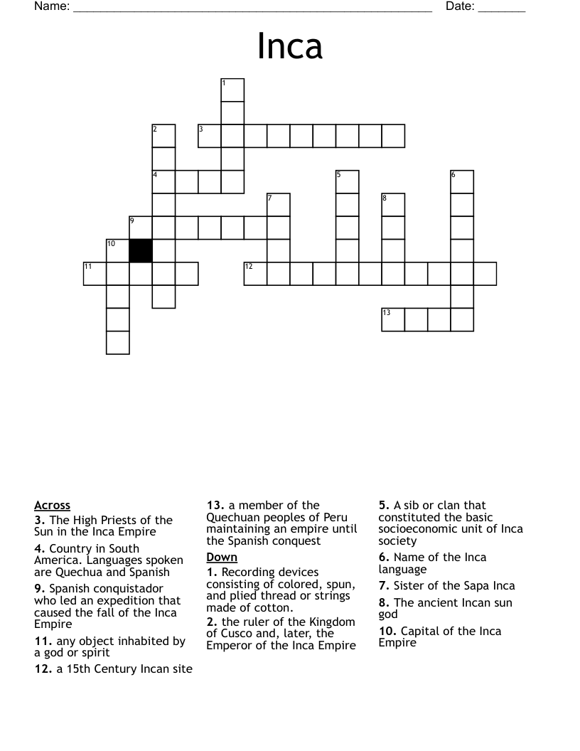 Inca Crossword WordMint