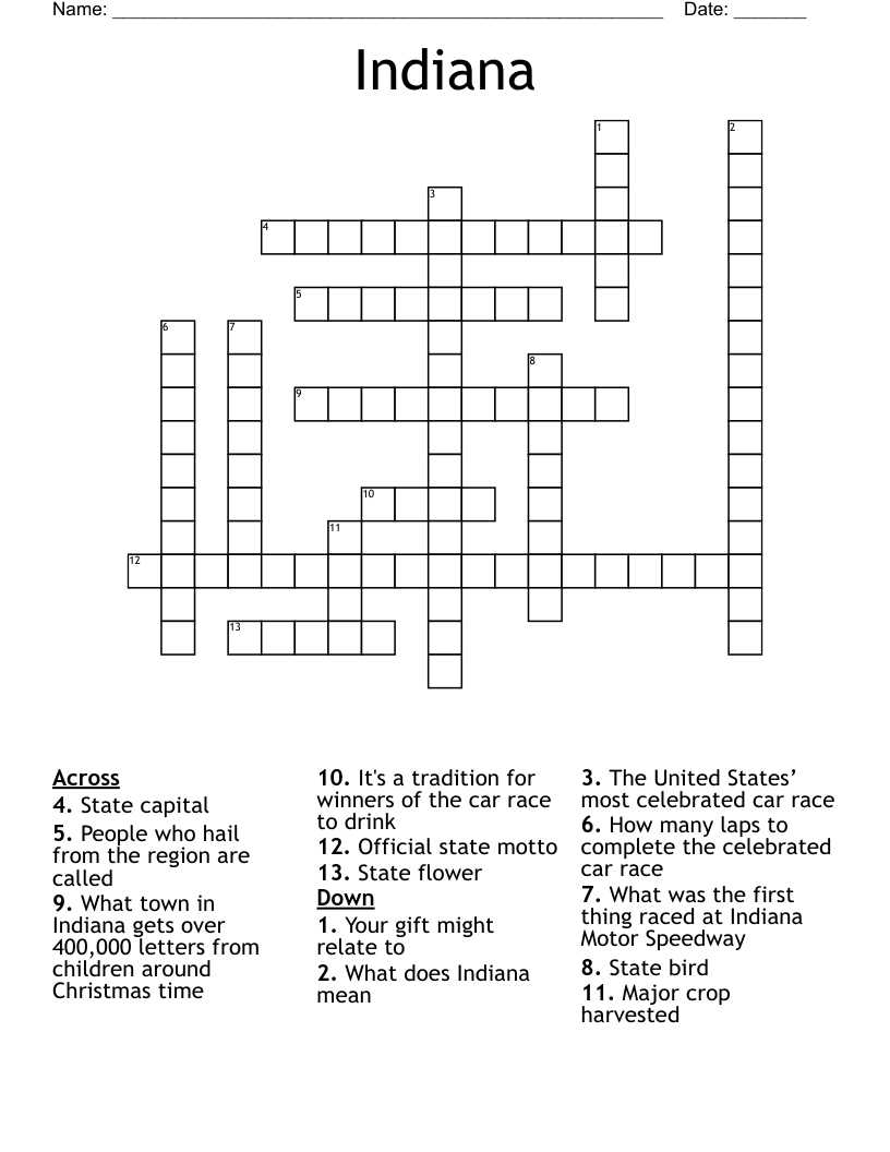 Indiana Crossword WordMint