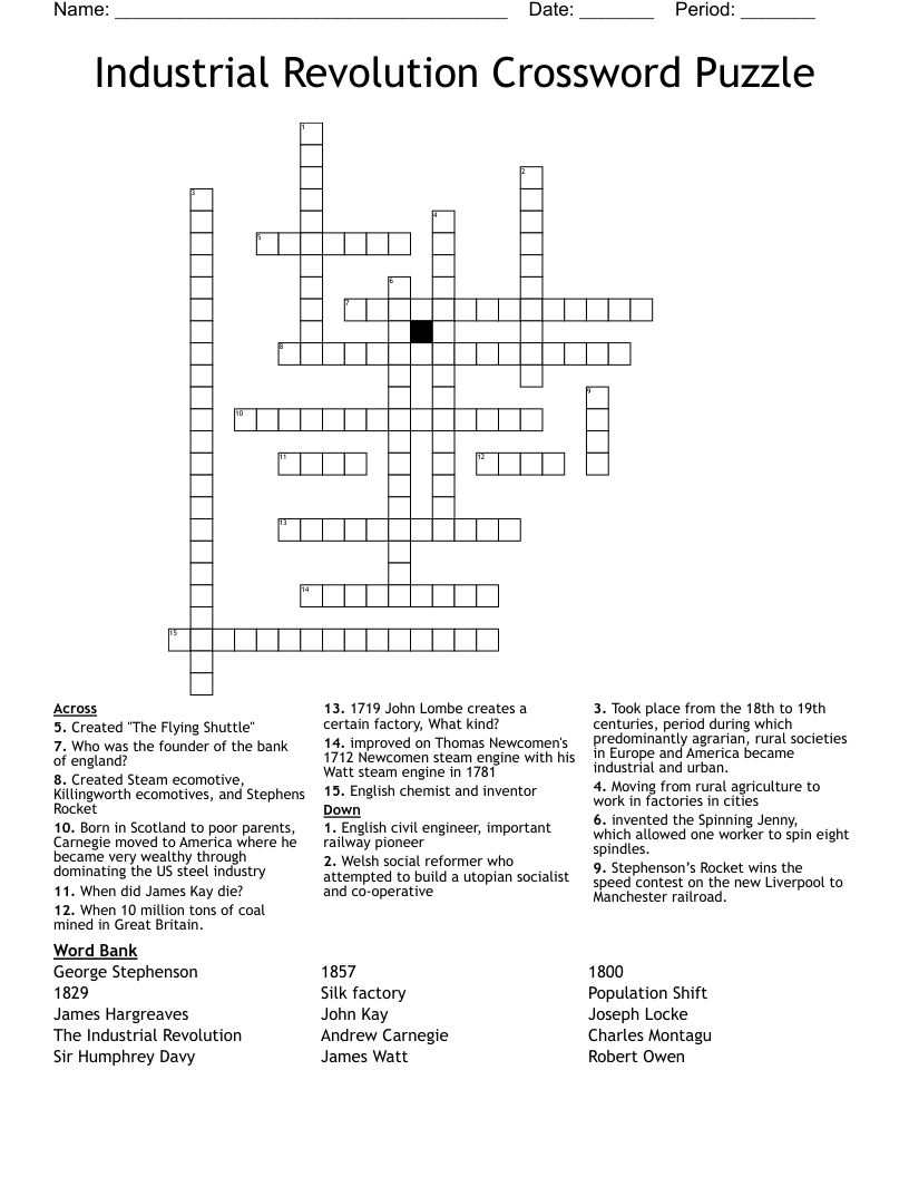 Industrial Revolution Crossword Puzzle WordMint
