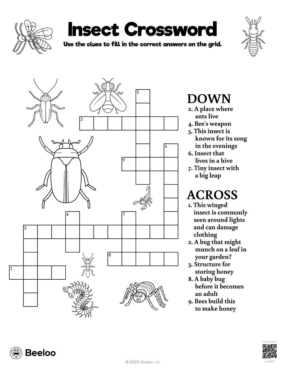 Insect Crossword Beeloo Printable Crafts And Activities For Kids