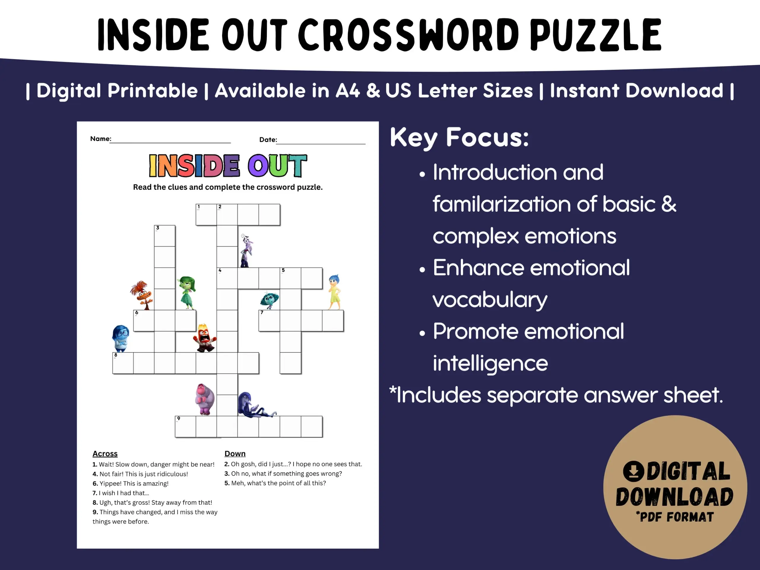 Inside Out 2 Worksheet Feelings Crossword Puzzle Activity digital Printable Etsy Denmark Inside Out 2 Worksheet Feelings Crossword Puzzle Activity digital Printable Etsy Denmark