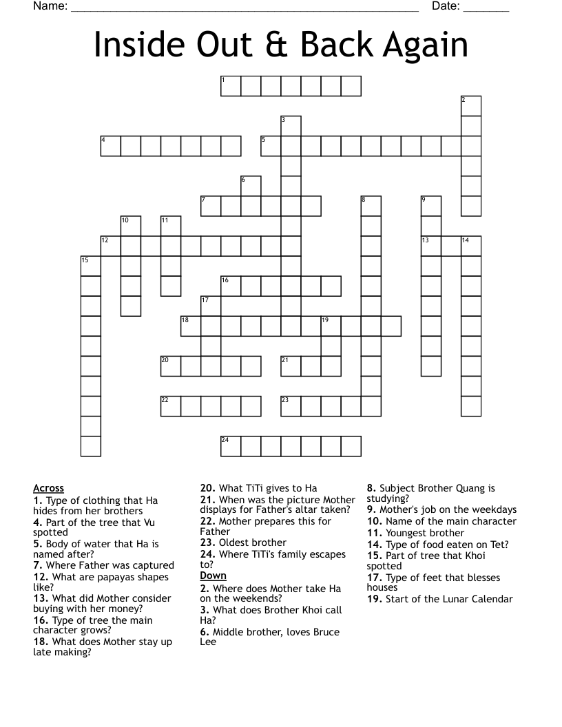 Inside Out Back Again Crossword WordMint
