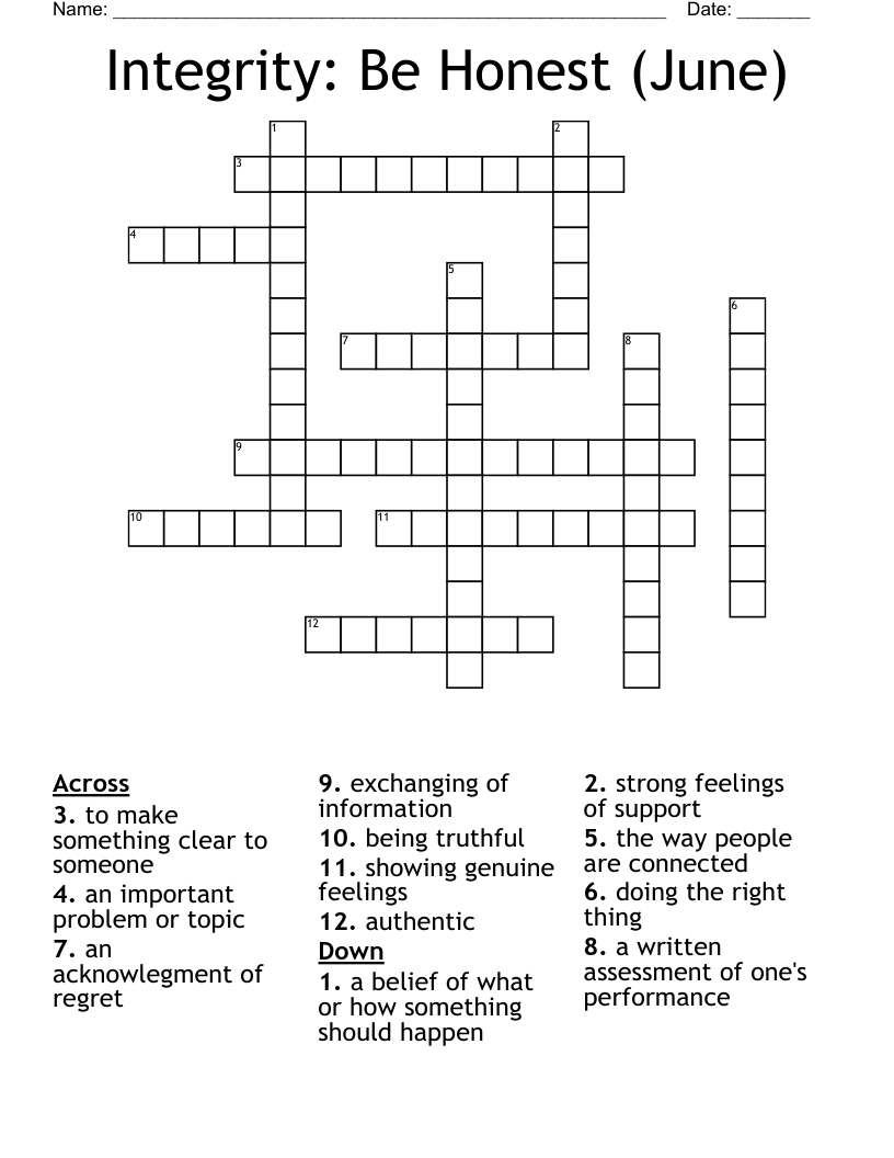 Integrity Be Honest June Crossword WordMint