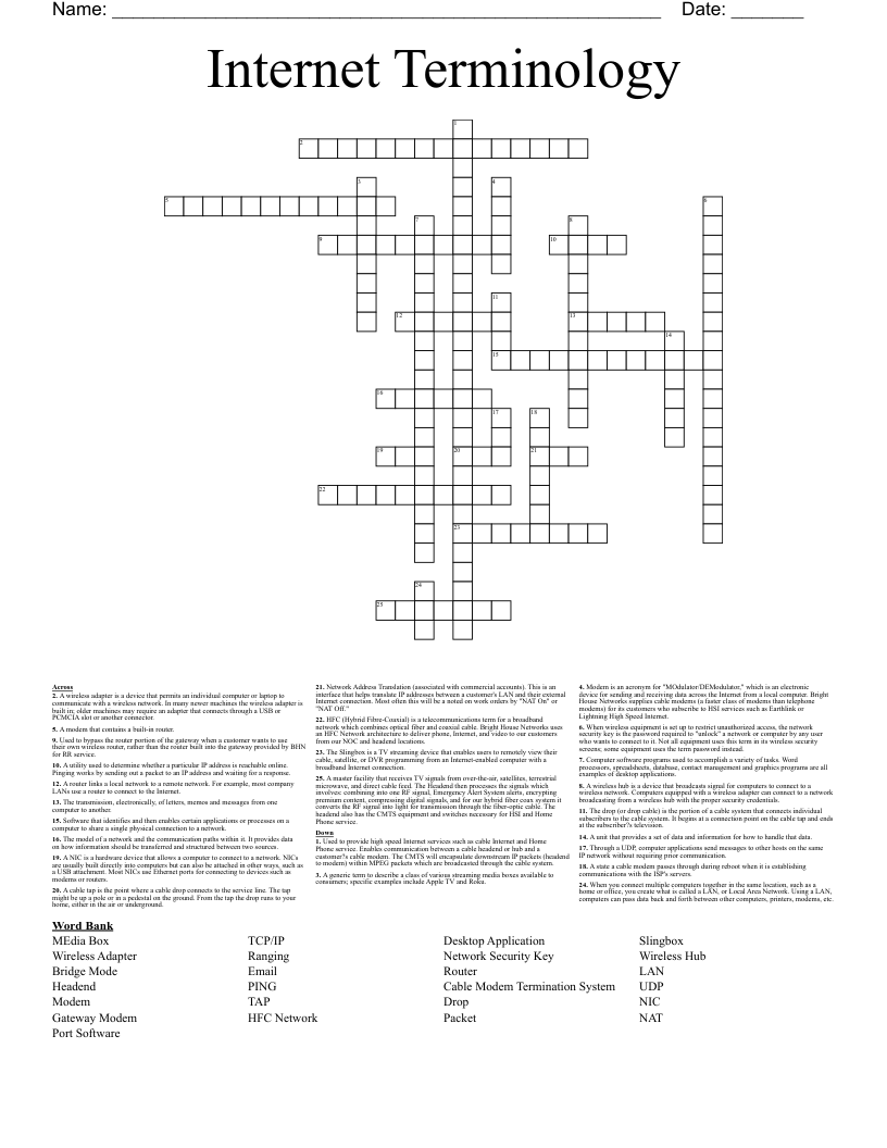 Internet Terminology Crossword WordMint