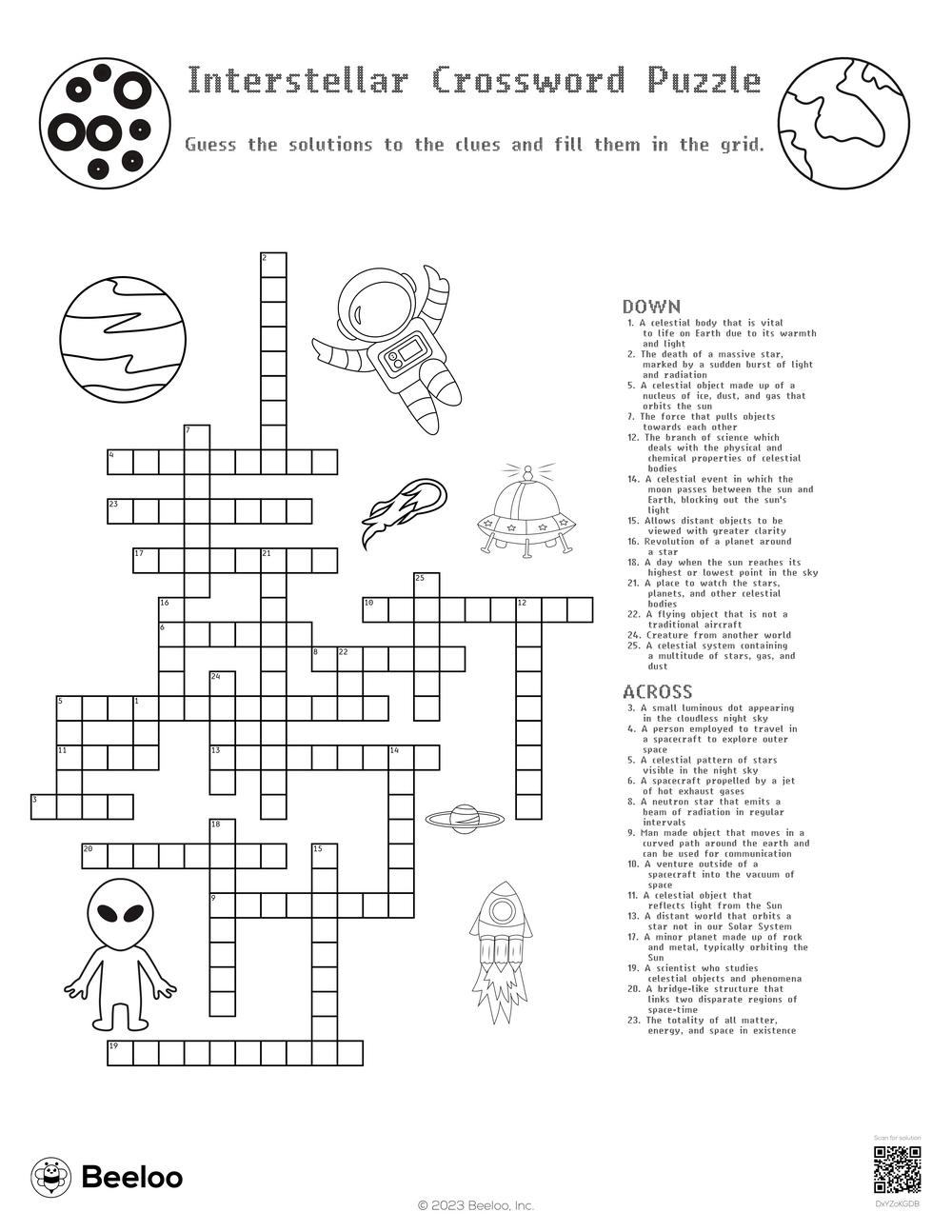 Interstellar Crossword Puzzle Beeloo Printable Crafts And Activities For Kids