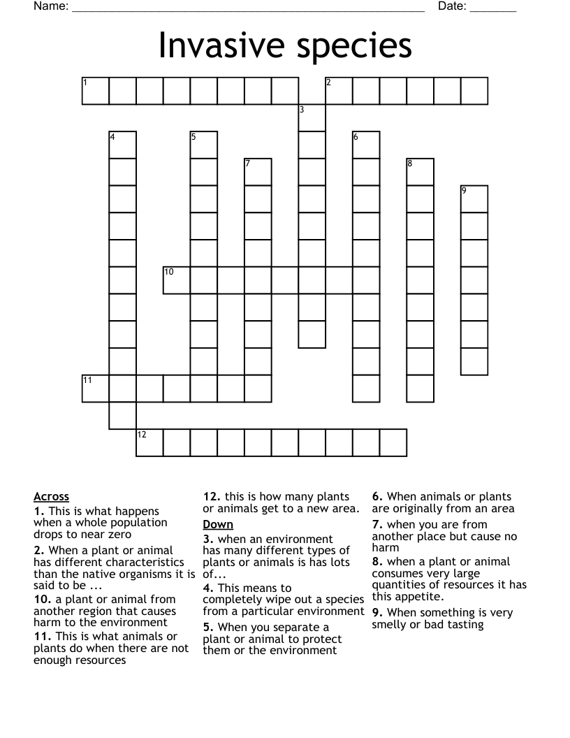 Invasive Species Crossword WordMint Invasive Species Crossword WordMint