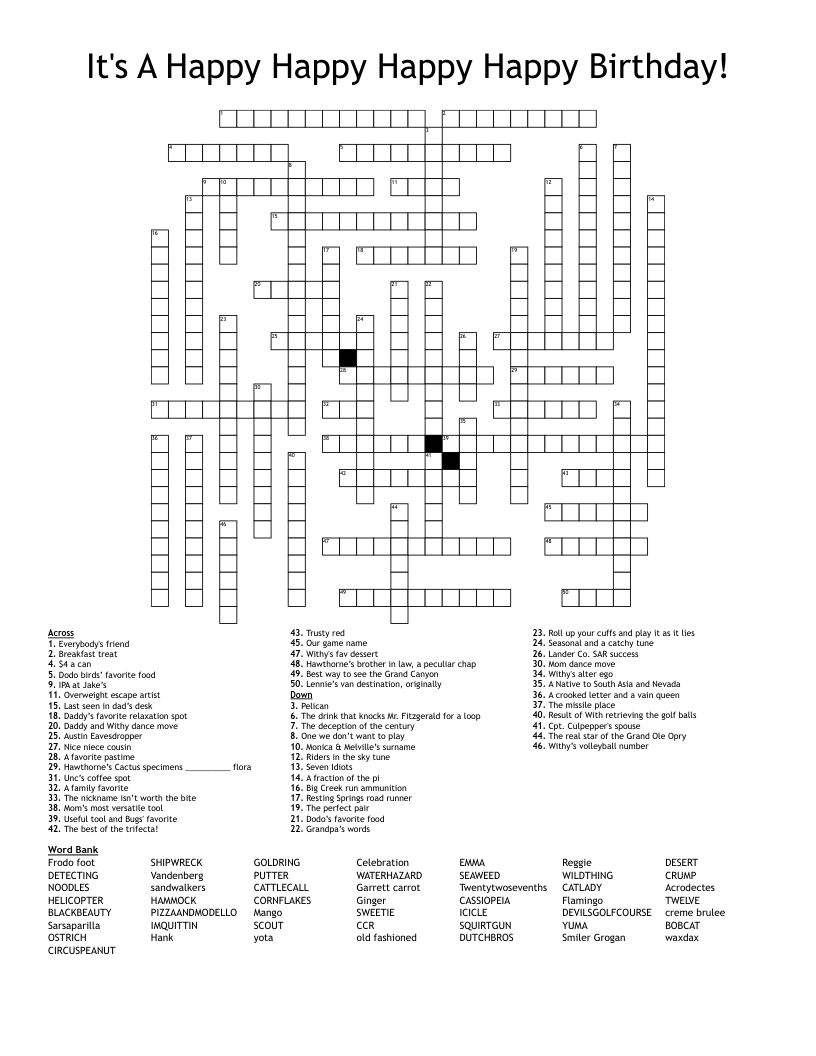 It s A Happy Happy Happy Happy Birthday Crossword WordMint