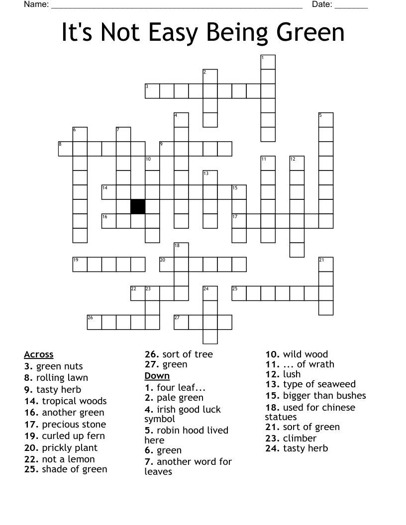 It s Not Easy Being Green Crossword WordMint