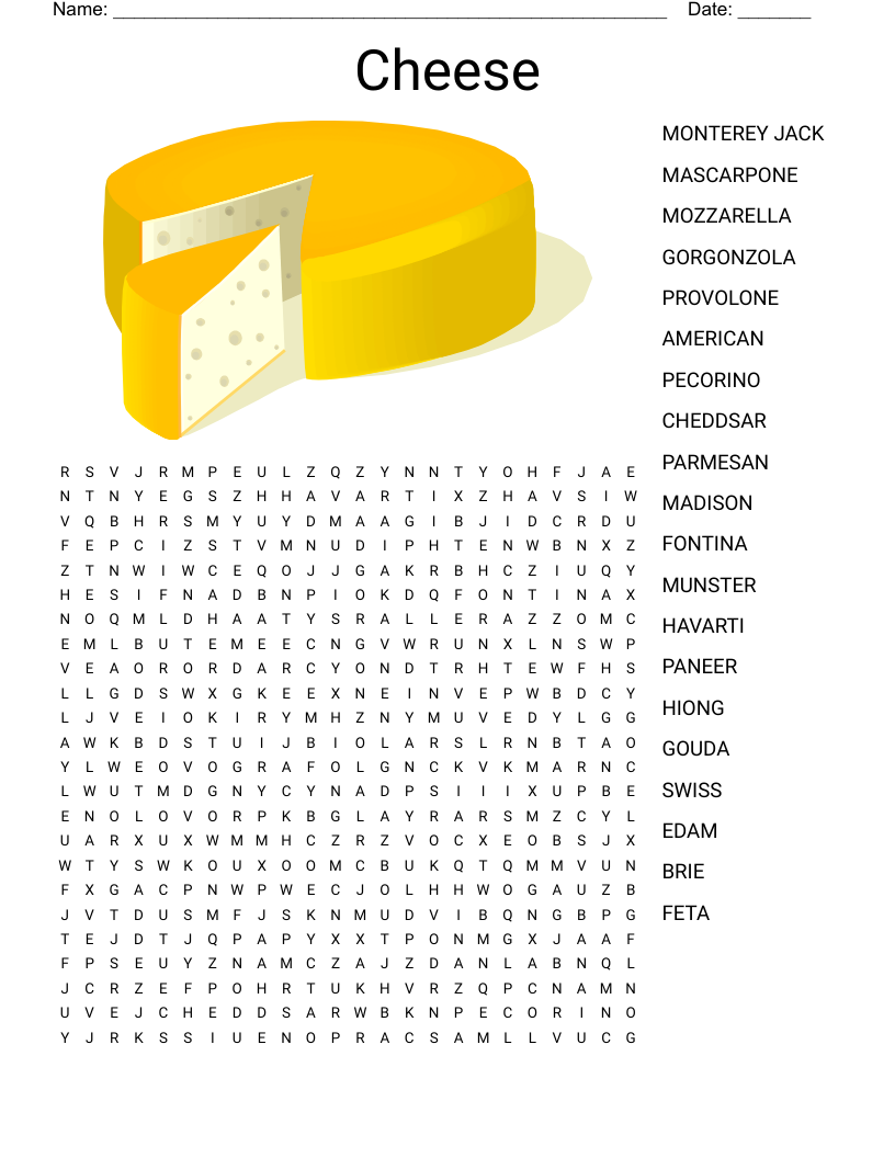Italian Cheeses And Regions Word Search WordMint