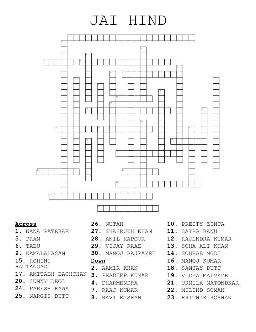 JAI HIND Crossword WordMint