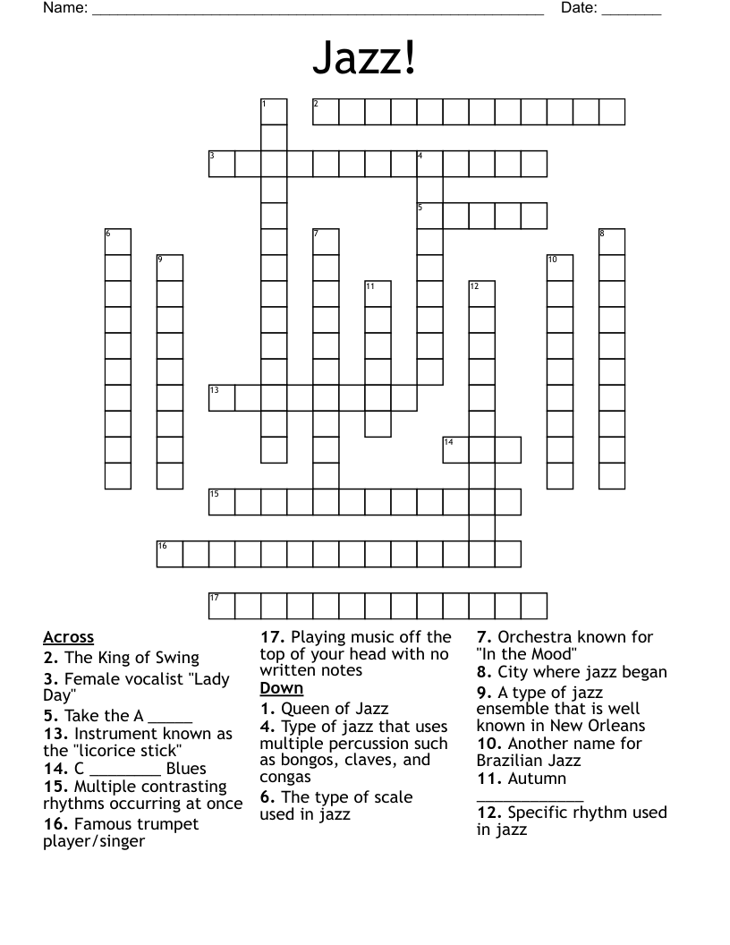 Jazz Crossword WordMint Jazz Crossword WordMint