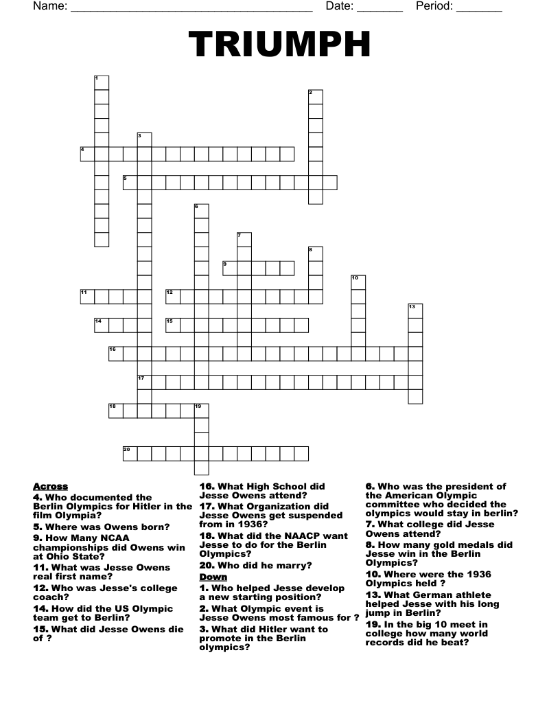 Jesse Owens Crossword WordMint