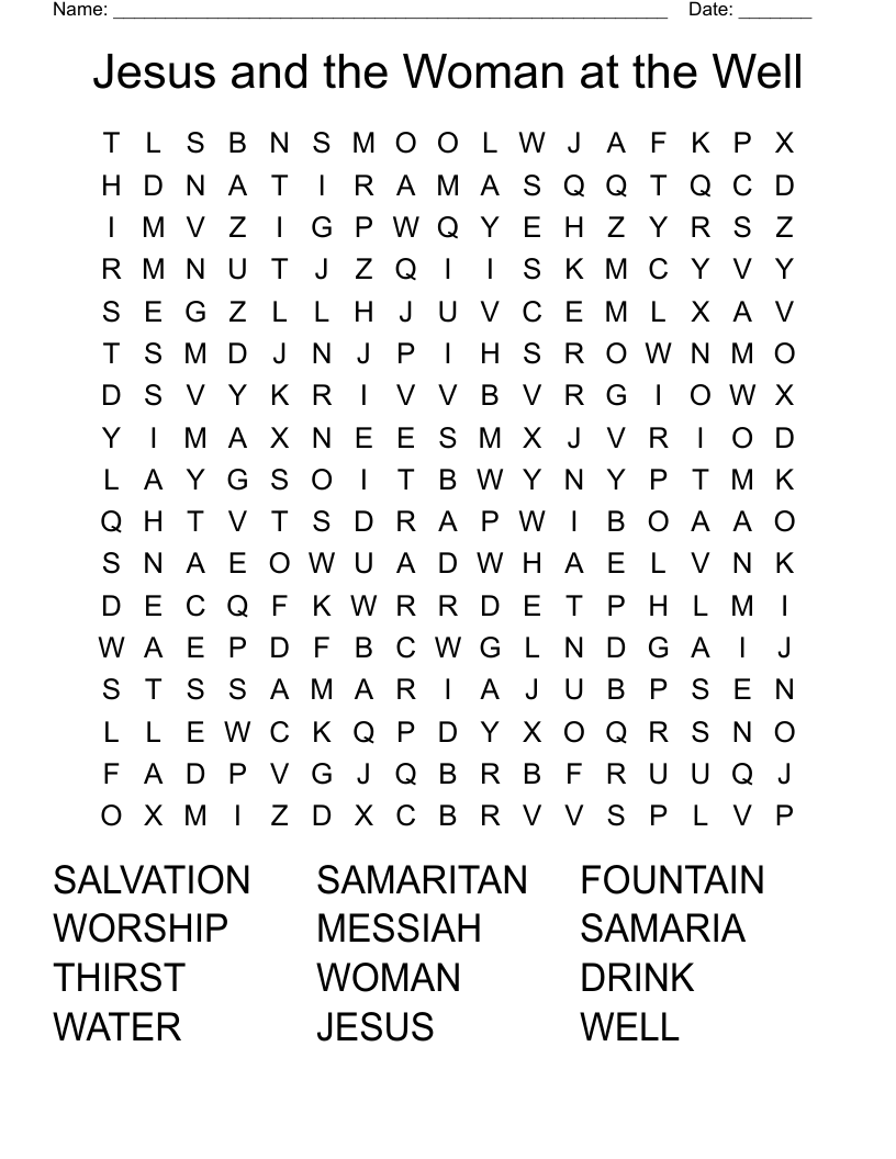 Jesus And The Woman At The Well Word Search WordMint