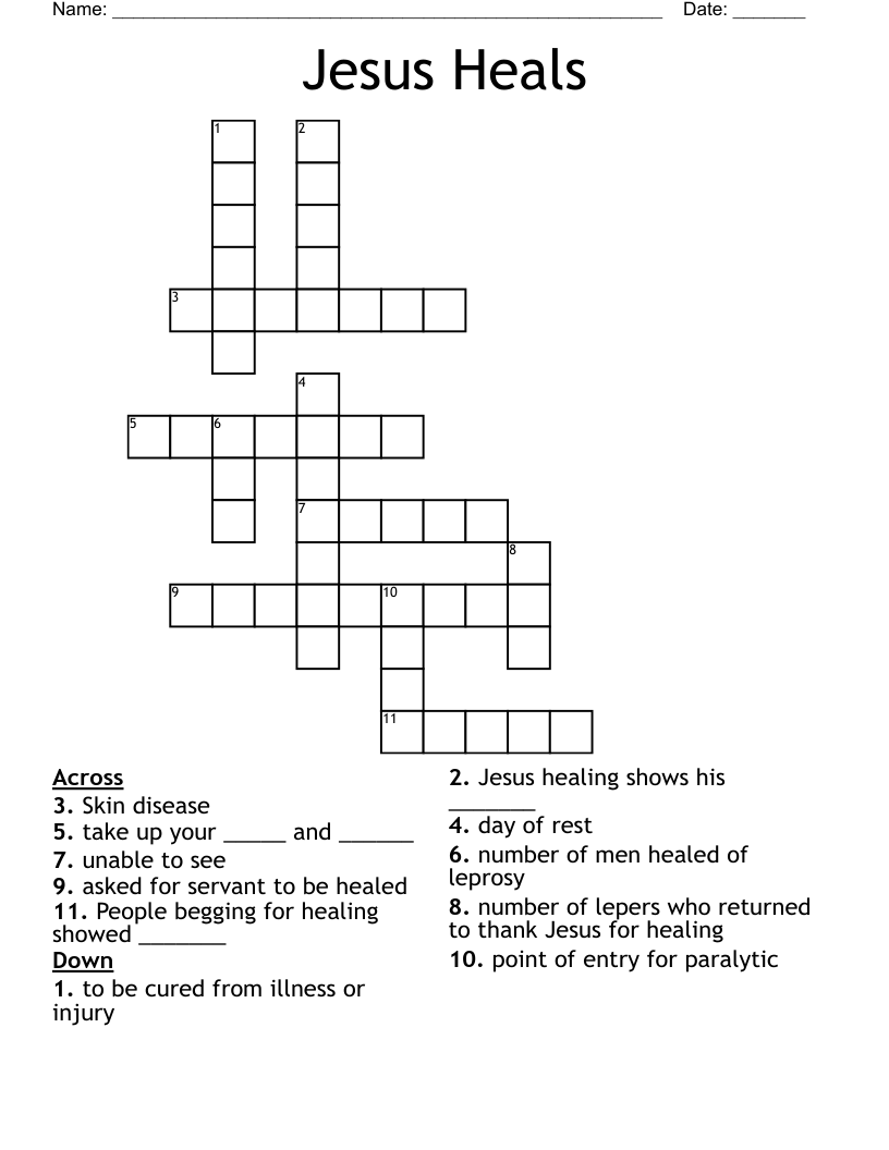 Jesus Heals Crossword WordMint Jesus Heals Crossword WordMint