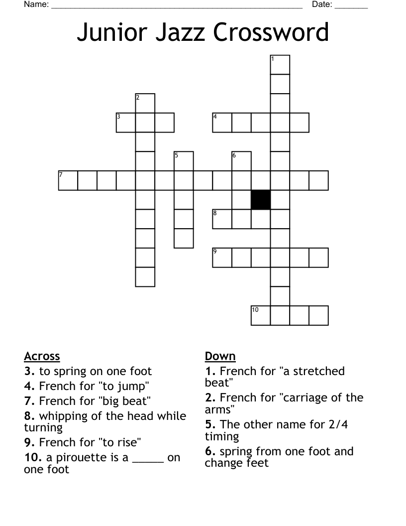Junior Jazz Crossword WordMint