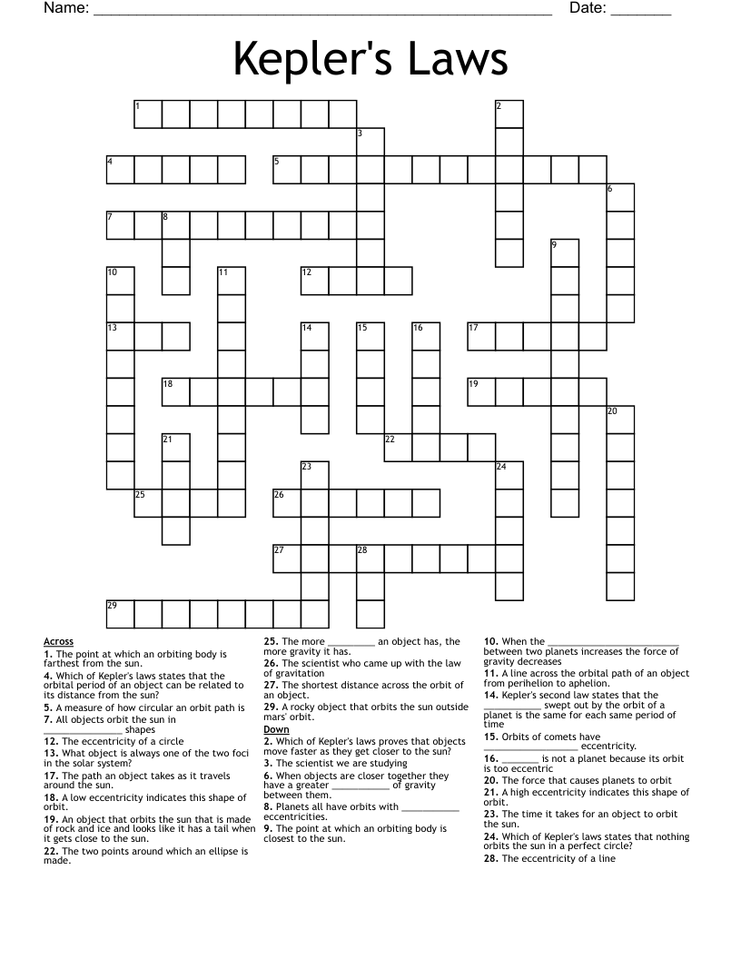 Kepler s Laws Crossword WordMint
