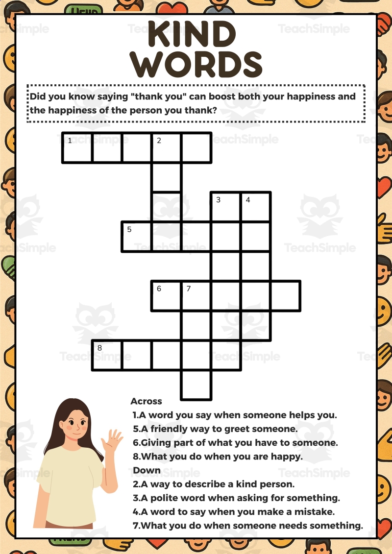 Kindness Crossword 1 Page Sample PDF By Teach Simple