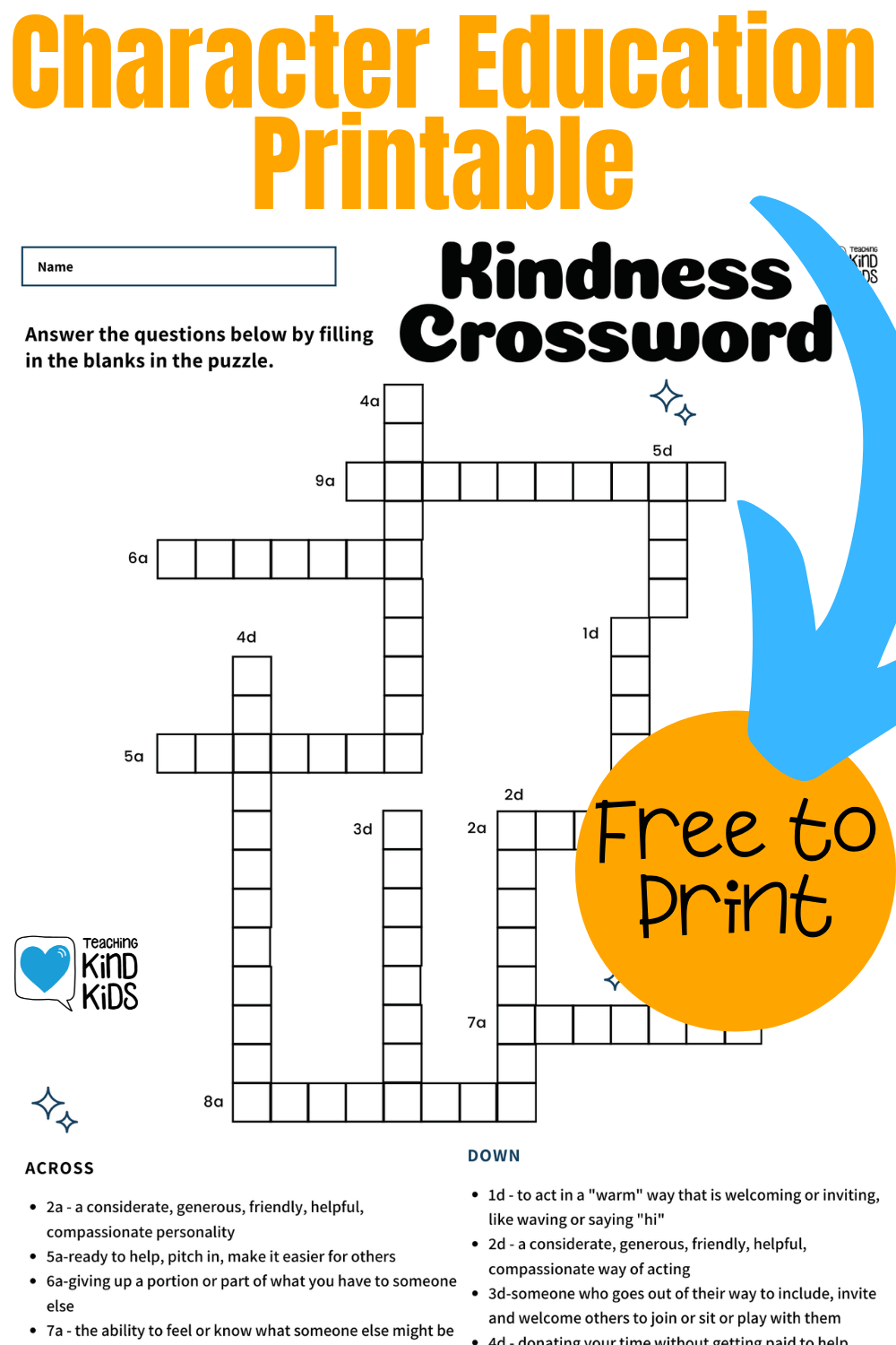 Kindness Crossword Puzzle To Help Teach SEL Vocabulary