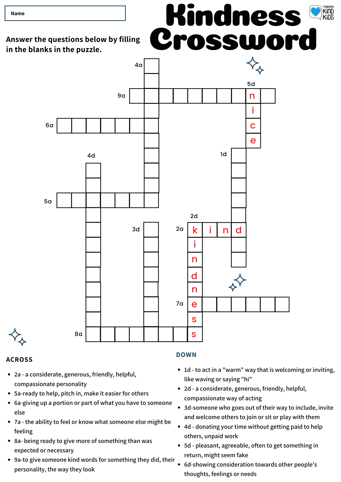 Kindness Crossword Puzzle To Help Teach SEL Vocabulary Kindness Crossword Puzzle To Help Teach SEL Vocabulary