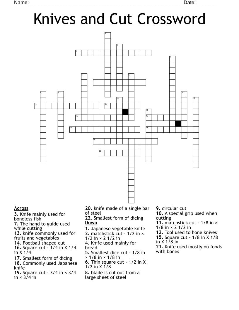 Knives And Cut Crossword WordMint Knives And Cut Crossword WordMint