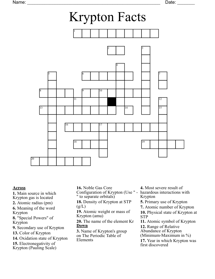 Krypton Facts Crossword WordMint