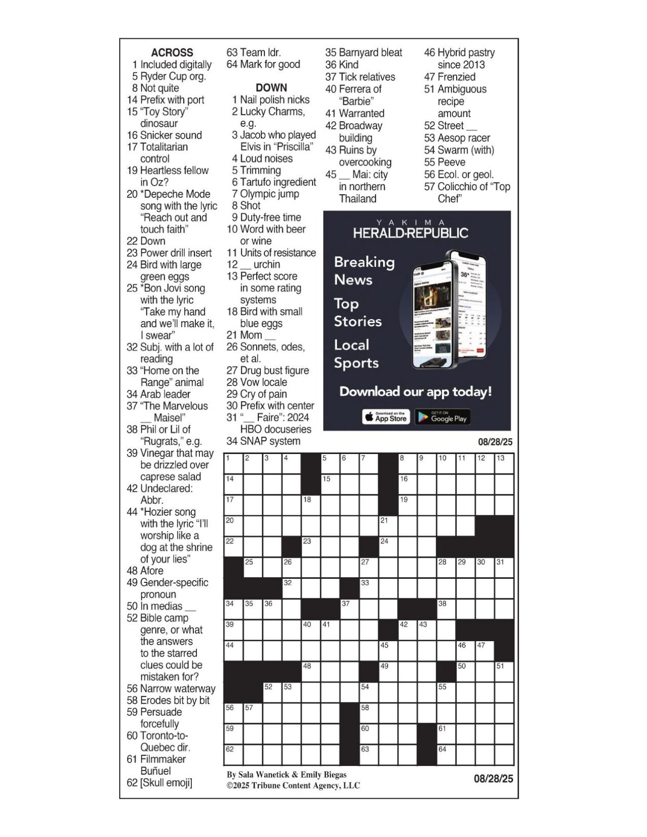 LA Times Crossword Aug 28 2025 Crosswords Yakimaherald
