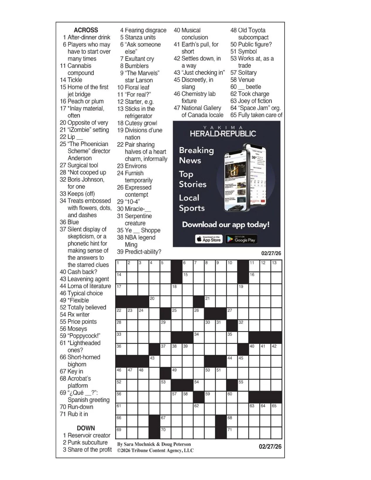 LA Times Crossword Feb 27 2026 Crosswords Yakimaherald