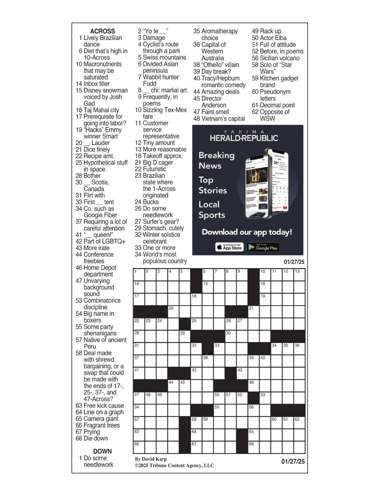 LA Times Crossword Jan 27 2025 Crosswords Yakimaherald LA Times Crossword Jan 27 2025 Crosswords Yakimaherald