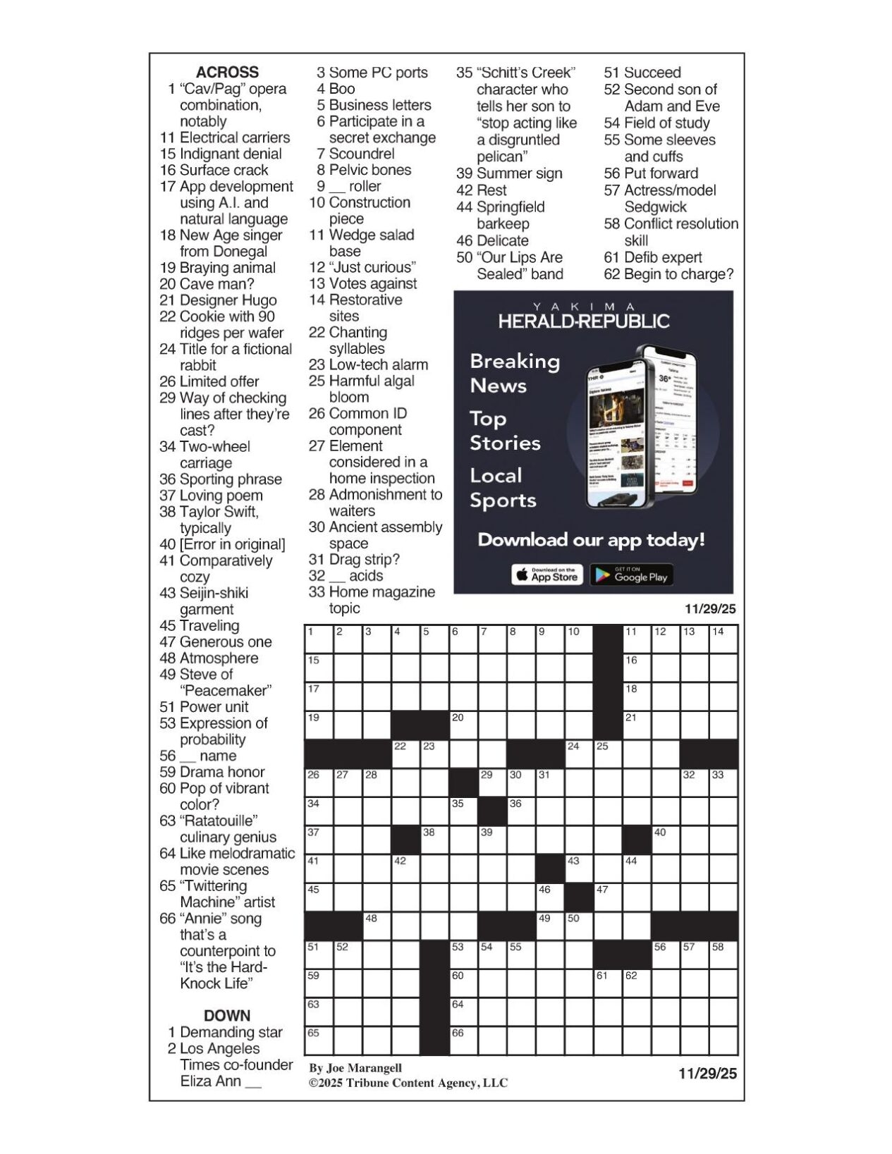 LA Times Crossword Nov 29 2025 Crosswords Yakimaherald